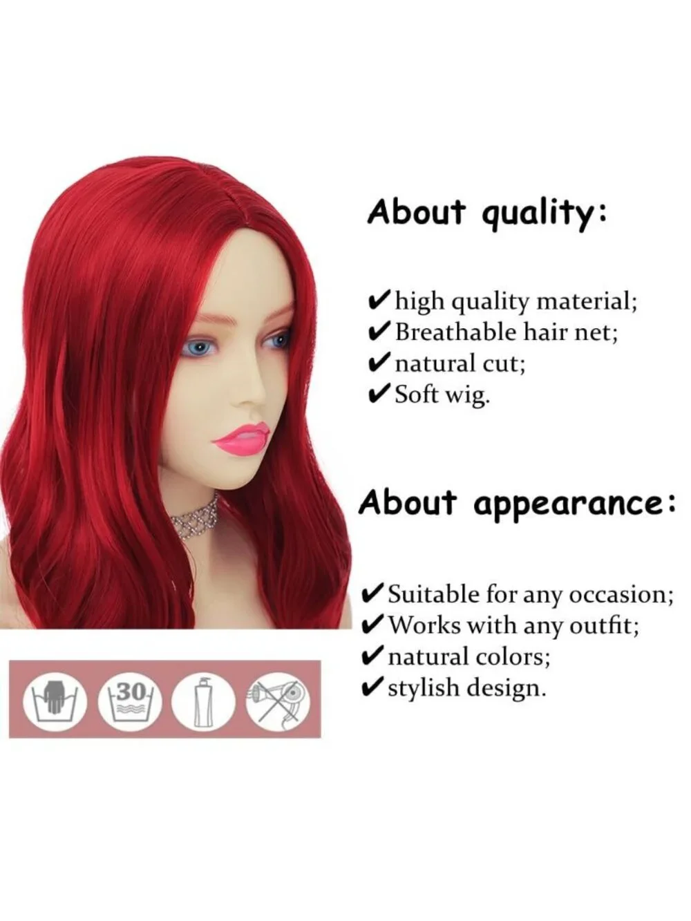 Women's Red Long Curly Wig With Wavy Synthetic Cosplay Halloween Wig